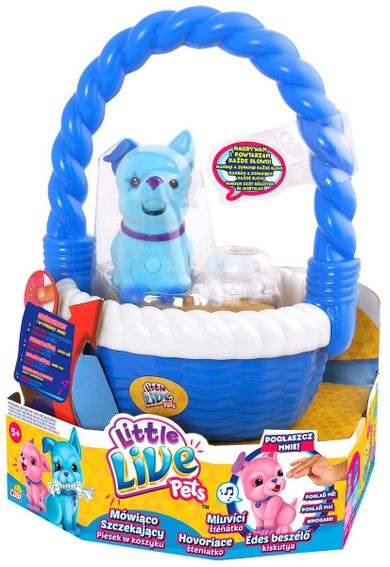 Little Live Pets, Mówiąco szczekający piesek w koszyku, niebieski, zabawka interaktywna