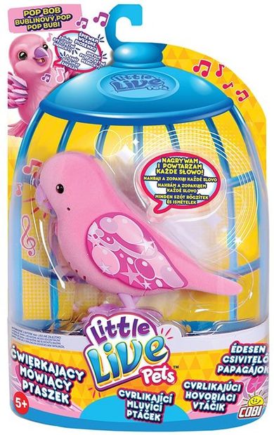Little Live Pets, Ptaszek ćwierkający i mówiący, bez klatki, Popowy Bob, zabawka interaktywna