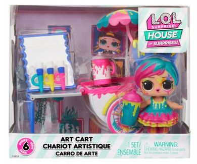 L.O.L. Surprise, Furniture Playset with Doll, Splatters + Art Cart, laleczka modowa, mebelki