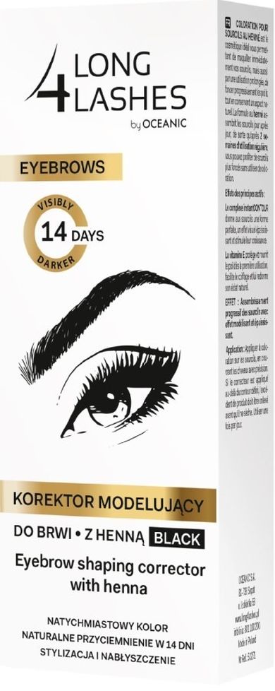 Long4Lashes, Eyebrows, korektor modelujący do brwi z henną, czarny, 10 ml