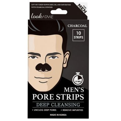 Look At Me, Men's Pore Strips, oczyszczające plastry na nos dla mężczyzn, Charcoal, 10 szt.