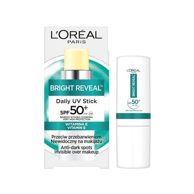 L'Oreal Paris, Bright Reveal Daily UV Stick, ochronny sztyft przeciwsłoneczny z SPF50+, 9 ml