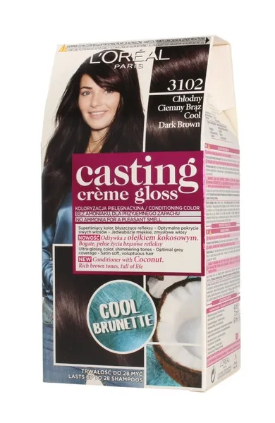 L'Oreal Paris, Casting Creme Gloss, krem koloryzujący, nr 3102 chłodny ciemny brąz