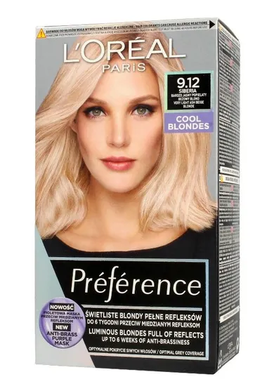 L'Oreal Paris, Preference, farba do włosów, 9.12 siberia, bardzo jasny, popielaty, beżowy blond