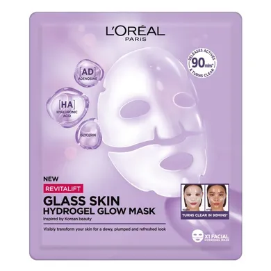 L'Oreal Paris, Revitalift Filler Glass Skin, rozświetlająco-nawilżająca maska hydrożelowa, 25g