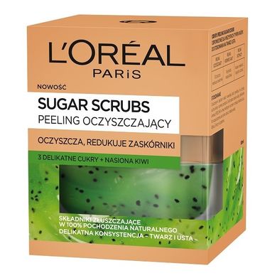 L'Oreal Paris, Sugar Scrubs, peeling oczyszczający, 3 cukry + nasiona kiwi, 50 ml