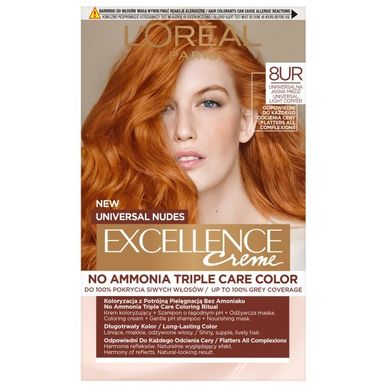 L'Oreal Paris, Universal Nudes Excellence Creme, pielęgnacyjny krem koloryzujący, nr 8UR, Uniwersalna Jasna Miedź