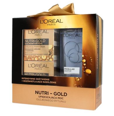 L'Oreal Paris, zestaw prezentowy, Nutri Gold, krem na dzień, 50 ml + krem na noc, 50 ml + płyn micelarny, 200 ml
