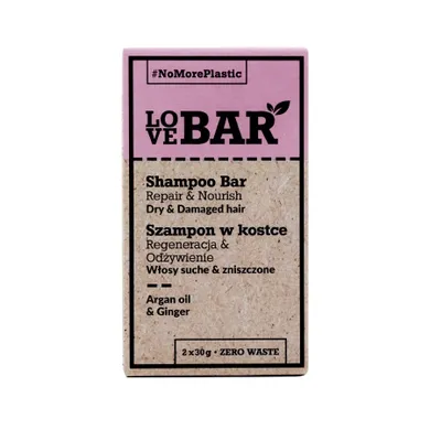 Love Bar, Shampoo Bar, szampon w kostce do włosów suchych i zniszczonych, Olej Arganowy & Imbir, 2-30g