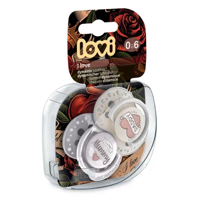 Lovi, I Love, smoczek silikonowy, dynamiczny, 0-6 m, 2 szt.