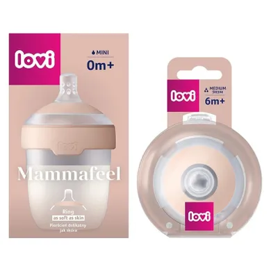 Lovi, Mammafeel, zestaw: butelka, 150 ml + smoczek do karmienia, 6m+