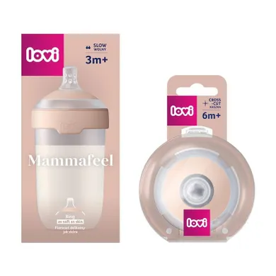 Lovi, Mammafeel, zestaw: butelka, 3m+, 250 ml + smoczek dynamiczny do karmienia, kaszka, 6m+