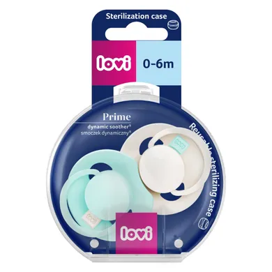 Lovi, Prime, smoczek silikonowy, dynamiczny, Logoon/Mint Cream, 0-6 m, 2 szt.