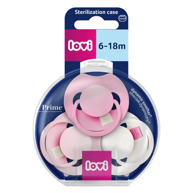 Lovi, Prime, smoczek silikonowy, dynamiczny, Peony Pink, 6-18 m, 3 szt.