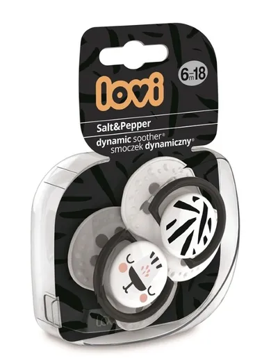 Lovi, Salt&Pepper, smoczek dynamiczny, silikonowy, 6-18m, 2 szt.