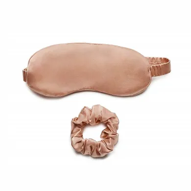 Lovli Silk, zestaw maska do spania i gumka do włosów, jedwabny, Nude