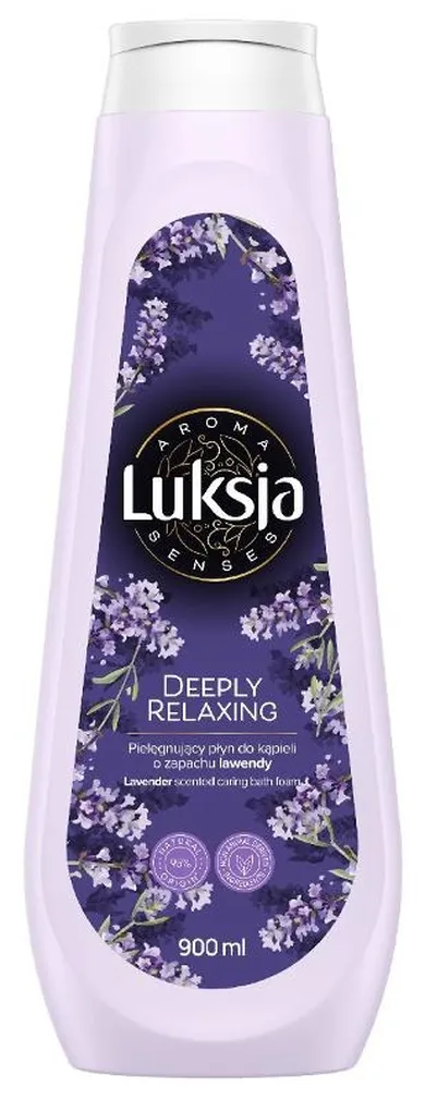 Luksja, Aroma Senses Deeply Relaxing, pielęgnujący płyn do kąpieli o zapachu lawendy, 900 ml