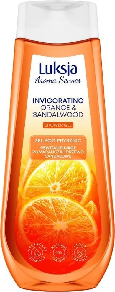 Luksja, Aroma Senses, rewitalizujący żel pod prysznic, pomarańcza i drzewo sandałowe, 500 ml