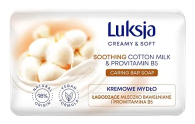 Luksja, Creamy & Soft, łagodzące kremowe mydło w kostce, mleczko bawełniane & prowitamina B5, 90g