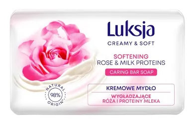 Luksja, Creamy & Soft, wygładzające kremowe mydło w kostce, róża & proteiny mleka, 90g