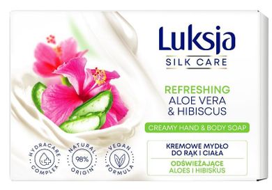 Luksja, Silk Care, odświeżające kremowe mydło w kostce do rąk i ciała, aloes i hibiskus, 100g