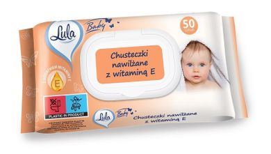 Lula Baby, chusteczki nawilżane dla niemowląt i dzieci, z witaminą E, 50 szt.