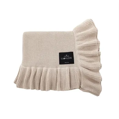 LullaLove, kocyk bambusowo-bawełniany z falbanką, całoroczny, beżowy, 90-110 cm