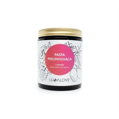 LullaLove, peelingująca pasta do ciała ze złotymi drobinkami, masło mango i rokitnik