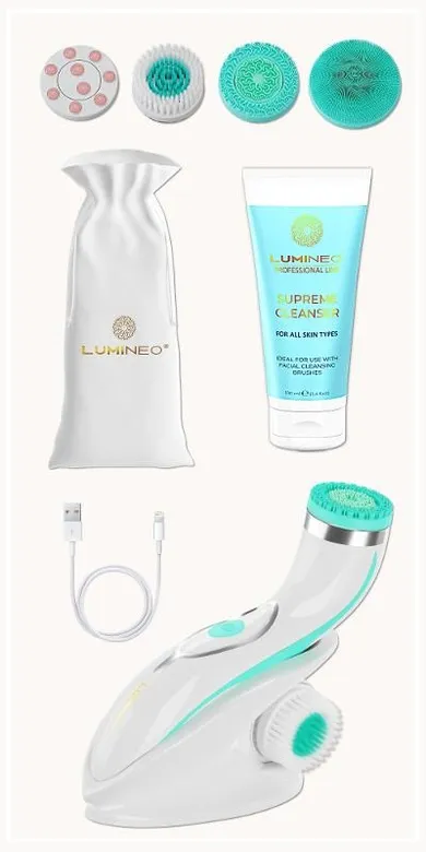 Lumineo, Brush Pro, szczoteczka do twarzy, 4 końcówki + żel do wszystkich rodzajów skóry