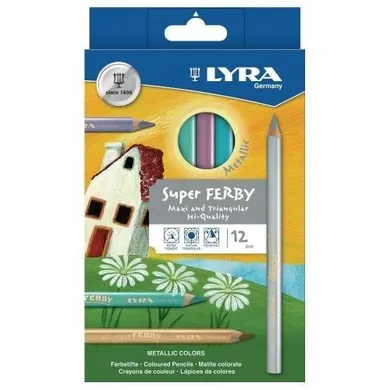 Lyra, Super Ferby, kredki ołówkowe dla leworęcznych, matalic, 12 kolorów