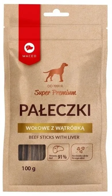 Maced, Super Premium, Pałeczki Wołowe z Wątróbką, przysmak dla psa, 100g