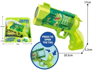 Madej, pistolet na bańki mydlane, dinozaur