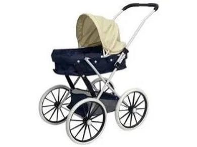 Madej, wózek głęboki dla lalek, duże koła, granatowo-beżowy