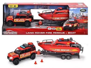 Majorette, Land Rover, Fire Rescue, pojazd ratunkowy z przyczepką i łodzią, 33,5 cm