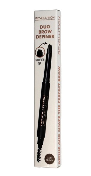 Makeup Revolution, Duo Brow Definer, kredka do brwi i szczoteczka, Dark Brown