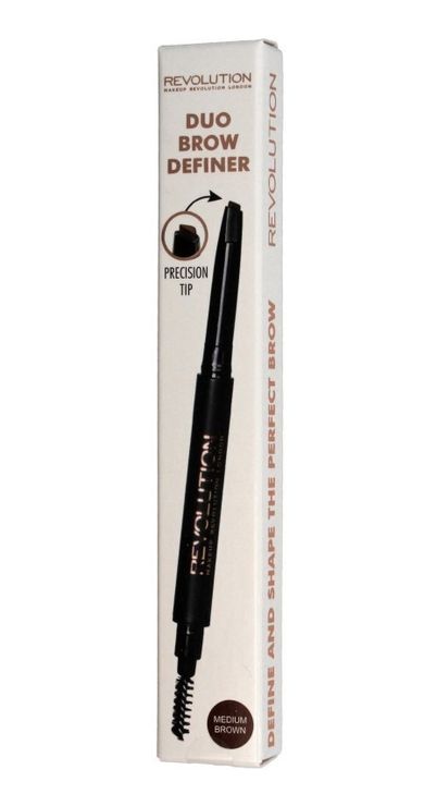 Makeup Revolution, Duo Brow Definer, kredka do brwi i szczoteczka, Medium Brown