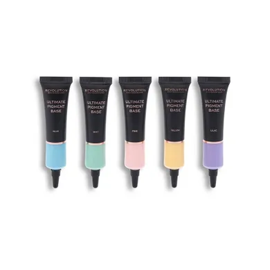 Makeup Revolution, Ultimate Pigment Base Set, zestaw baz pod cienie do powiek, Blue + Mint + Pink + Yellow + Lilac, 5-15 ml