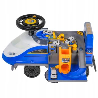 Maksik, jeździk interaktywny, policja, rozkładany tor samochodowy, niebieski