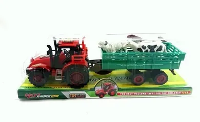 Maksik, traktor rolniczy z przyczepą, czerwony