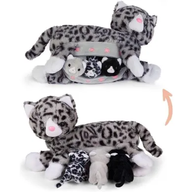 Mamanimals, mama kot z 3 małymi kociakami, zestaw maskotek, szare