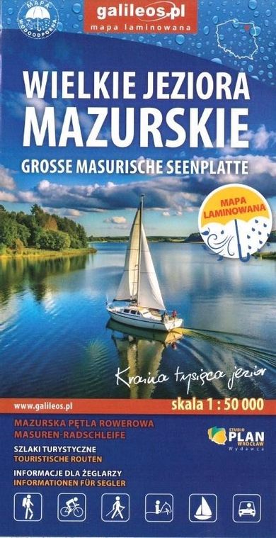 Mapa turystyczna Wielkie Jeziora Mazurskie. Laminat