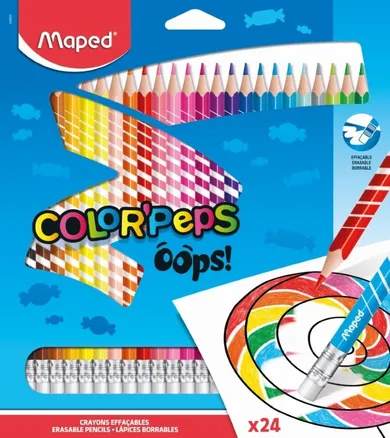 Maped, Color'Peps, Oops, kredki ścieralne z gumką trójkątne, 24 szt.