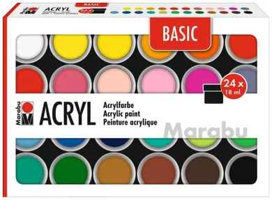 Marabu, farby akrylowe, basic, 18 ml, 24 kolory