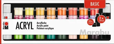 Marabu, farby akrylowe, basic 32-3,5 ml, 2-59 ml