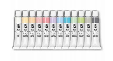 Marabu, farby akrylowe, pastelowe, 12 ml, 12 kolorów