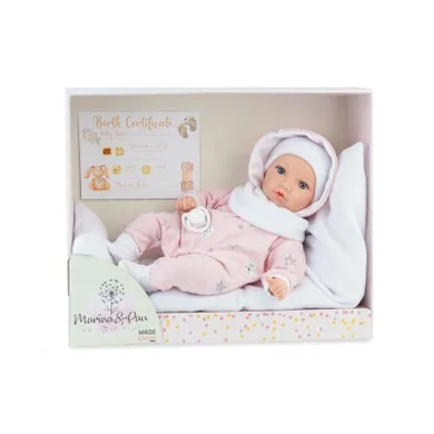 Marina&Pau, lalka hiszpańska, Noa Reborn z pościelą, 40 cm