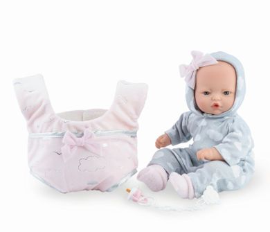 Marina&Pau, Pitus, interaktywna lalka bobas z nosidełkiem i smoczkiem, 40 cm