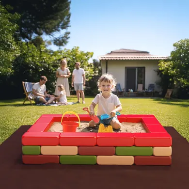 Marioinex, piaskownica z matą i klockami budowlanymi, cegły, klocki XXL, 36 elementów