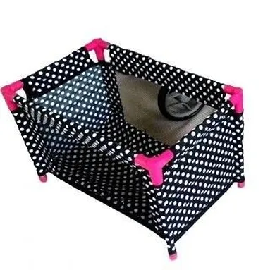 Mariotoys, łóżeczko-kojec dla lalek, czarny w białe groszki