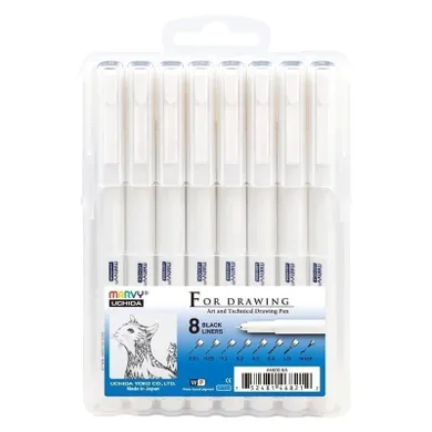 Marvy, cienkopisy graficzne, czarne, 8 grubości